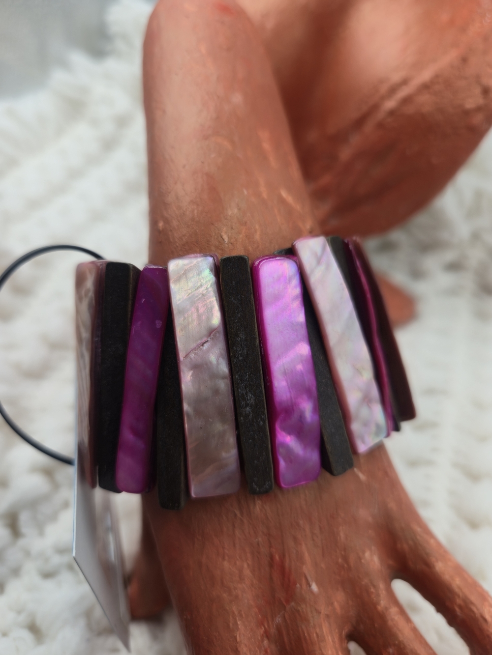 Purple Shell & Wood Stretch Bracelet